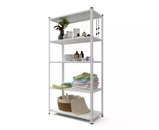 Стелаж Елегант-1 1840х950х340 Меткас, 50 кг/полицю , 5 полиць, фарбований, металевий, Кількість полиць: 5, Матеріал полиць: Метал, Колір: Білий (RAL R9016), изображение 14