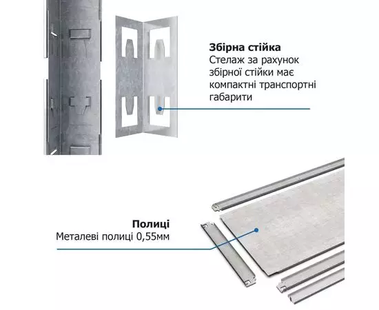 Стеллаж Бюджет ОС 1600х900х300 Меткас, 150 кг/полку, 4 полки, Сталь, оцинкованный, металлический, изображение 16