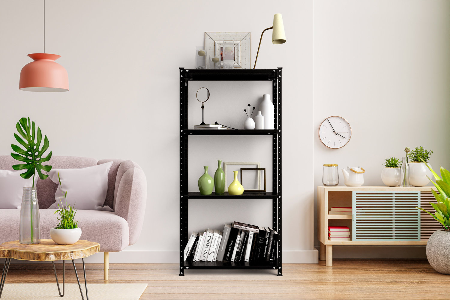 Купить Стеллаж РЕК-3 150х75х30 черный Меткас, 35 кг/полку, 4 полки